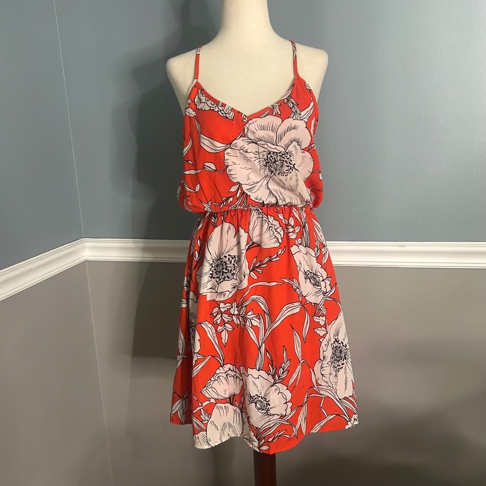 Pink Owl Floral Print Dress Orange tropical Casual, Summer, Sundress